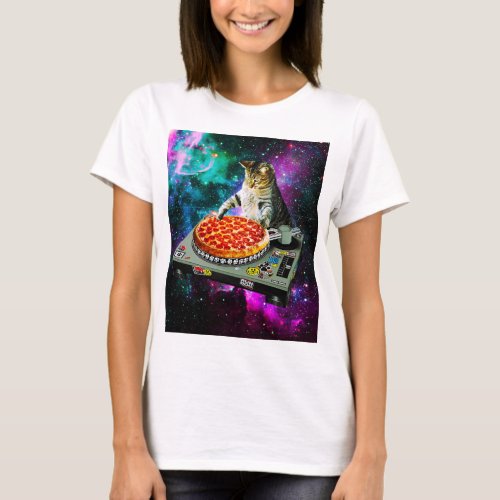 Space dj cat pizza T_Shirt