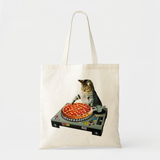 Space dj cat pizza tote bag (Front)