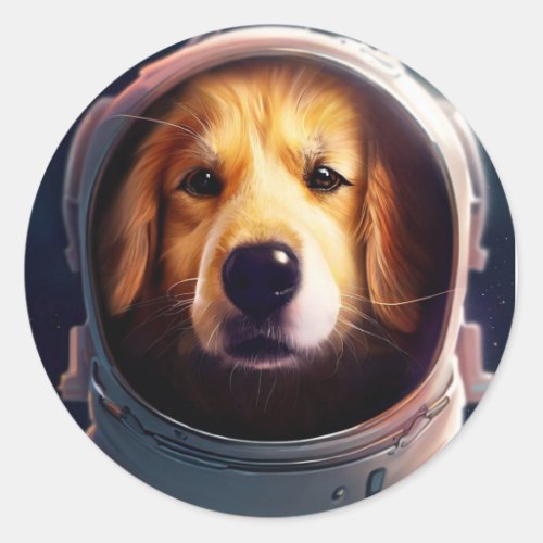 Space dog classic round sticker