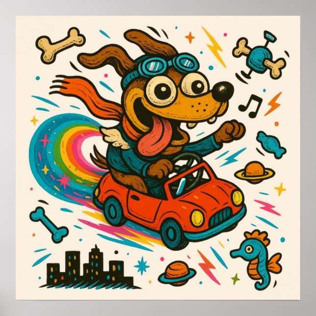 Space Dog Driving Car Poster (Front)