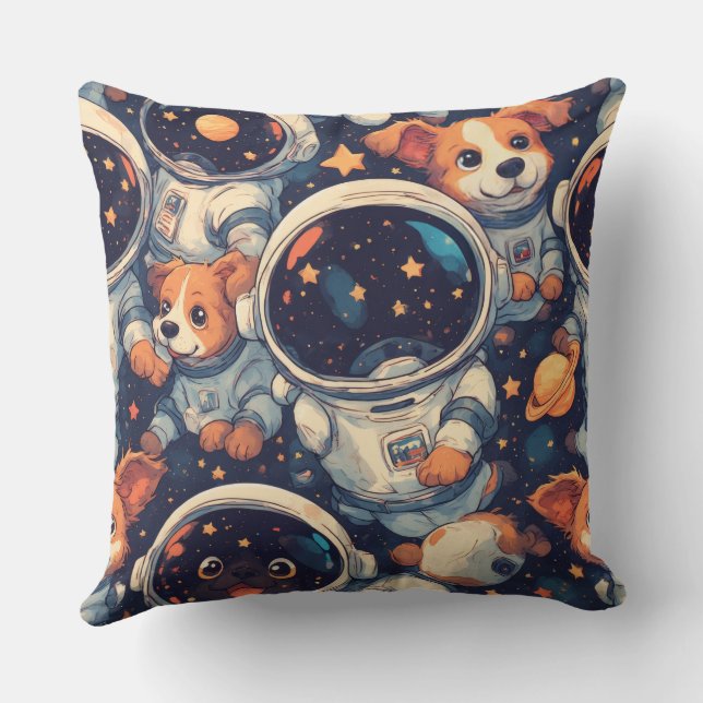 Space Dog Line Art | Minimalist Astronaut  Throw Pillow (Back)