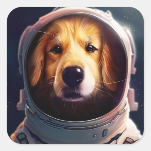 Space dog square sticker