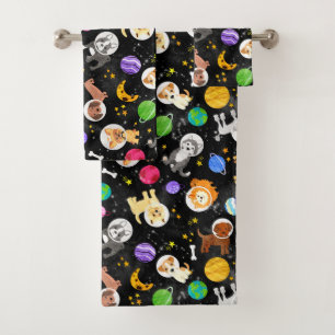 Space Dogs Watercolor Astronaut Puppies Bath Towel Set