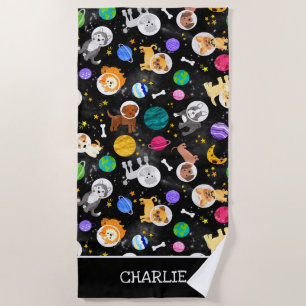 Space Dogs Watercolor Astronaut Puppies Beach Towel