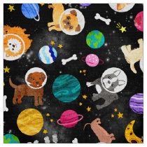 Space Dogs Watercolor Astronaut Puppies Fabric
