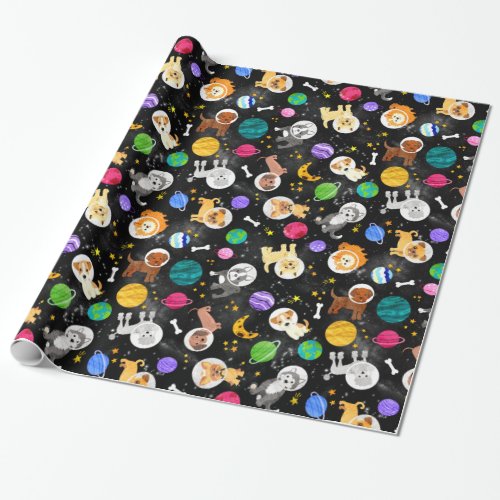 Space Dogs Watercolor Astronaut Puppies Wrapping Paper