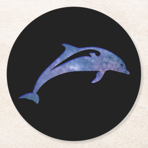 Space Dolphin Round Paper Coaster
