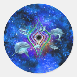 Space dolphins Blue Galaxy Nebula Classic Round Sticker