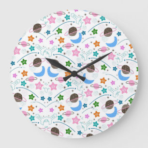 Space Doodle Pattern Large Clock
