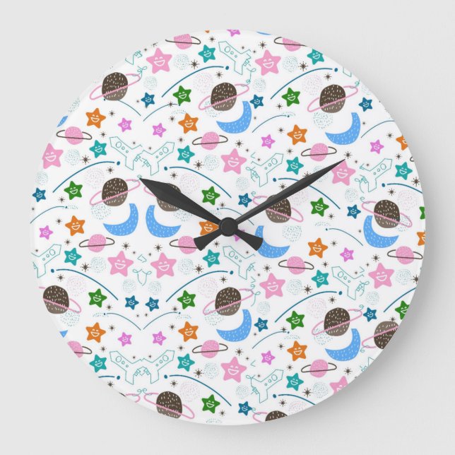 Space Doodle Pattern Large Clock (Front)