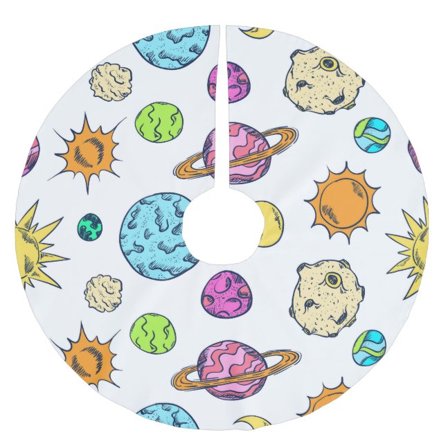 Space Doodles Cosmic Background Brushed Polyester Tree Skirt (Front)