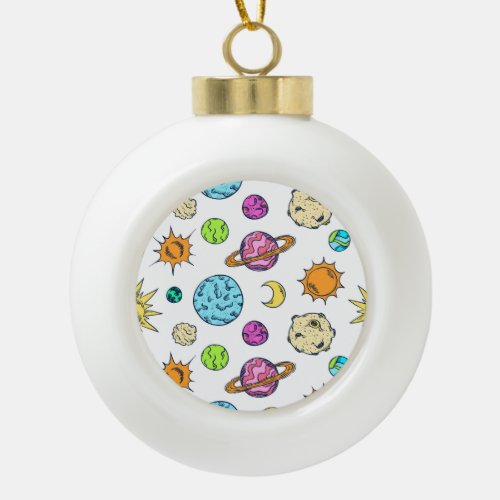 Space Doodles Cosmic Background Ceramic Ball Christmas Ornament