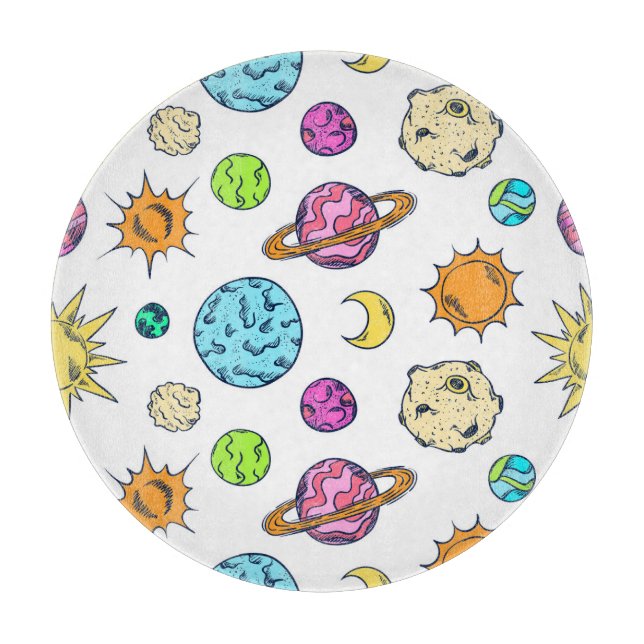 Space Doodles Cosmic Background Cutting Board (Front)