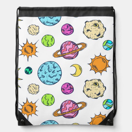 Space Doodles Cosmic Background Drawstring Bag