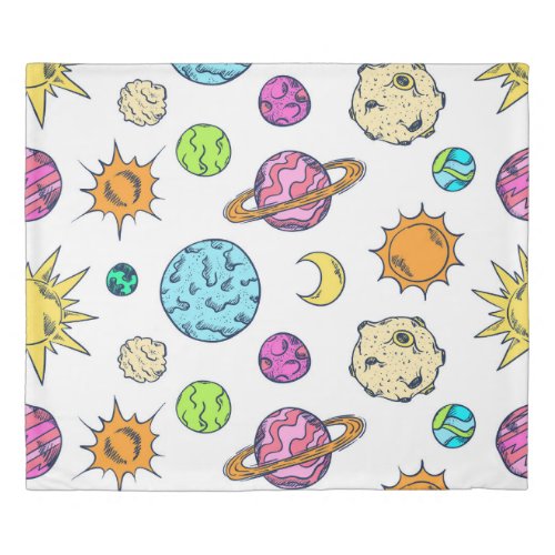 Space Doodles Cosmic Background Duvet Cover