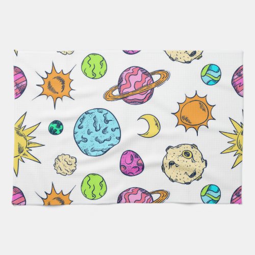 Space Doodles Cosmic Background Kitchen Towel