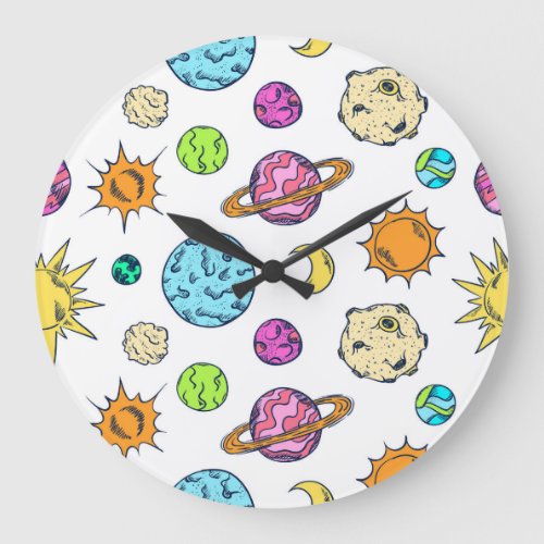 Space Doodles Cosmic Background Large Clock