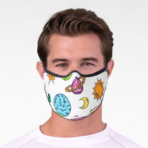 Space Doodles Cosmic Background Premium Face Mask