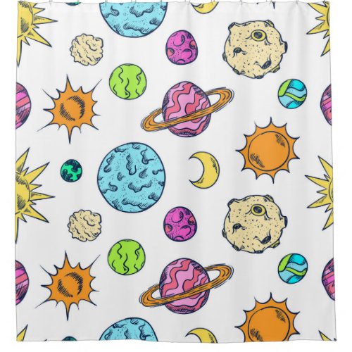 Space Doodles Cosmic Background Shower Curtain