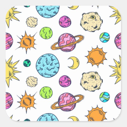 Space Doodles Cosmic Background Square Sticker