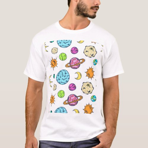 Space Doodles Cosmic Background T_Shirt