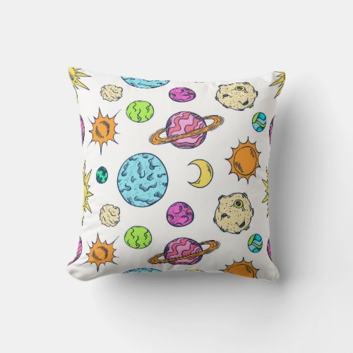 Space Doodles Cosmic Background Throw Pillow
