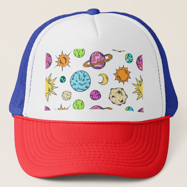 Space Doodles Cosmic Background Trucker Hat (Front)