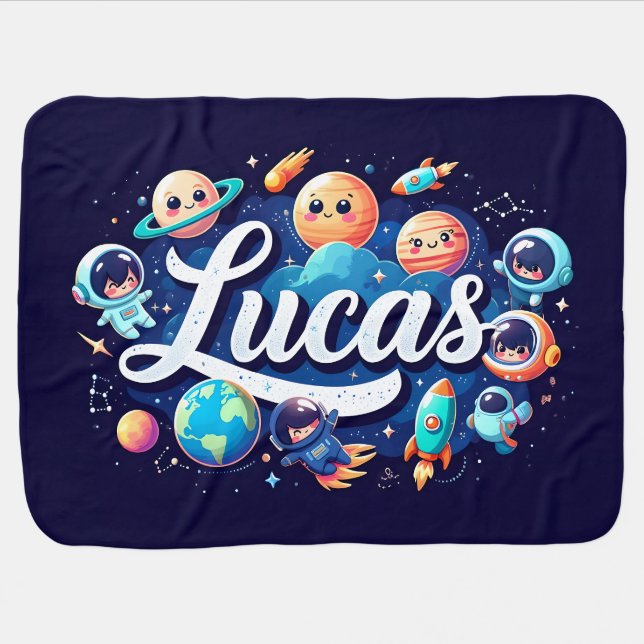  Space Dreams Lucas Personalized Baby Blanket (Horizontal)