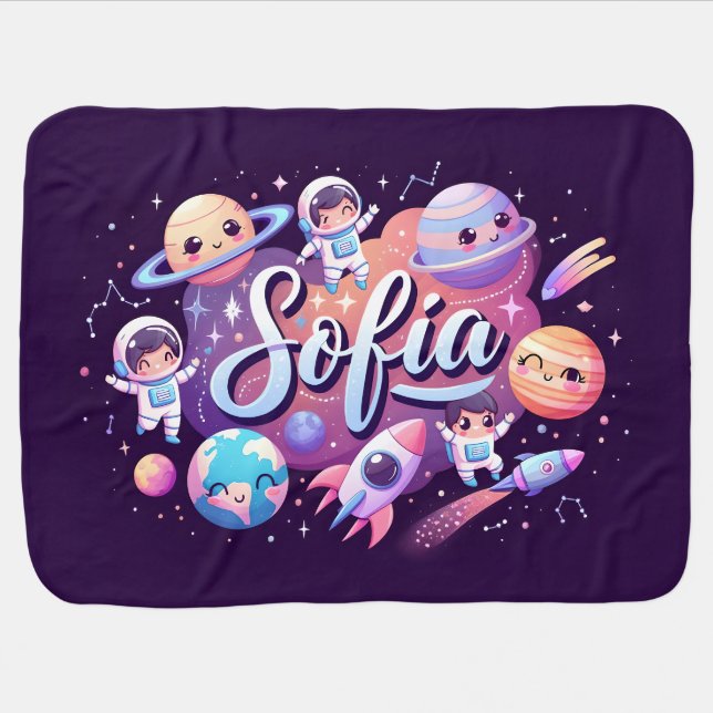  Space Dreams Sofia Personalized Baby Blanket (Horizontal)