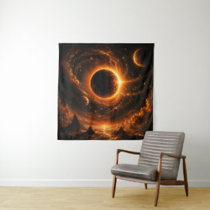 Space Eclipse Wall Art, Apocalyptic Planet Print Tapestry