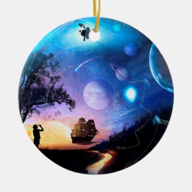 Space Exploration Artwork Voyager Spacecraft Ceramic Ornament (Front)