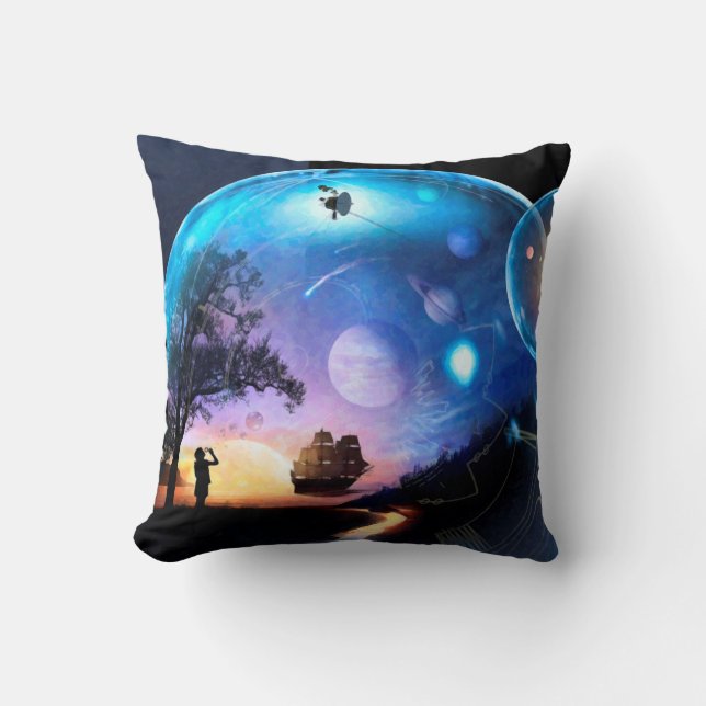 Space Exploration Artwork Voyager Spacecraft Throw Pillow (Front)