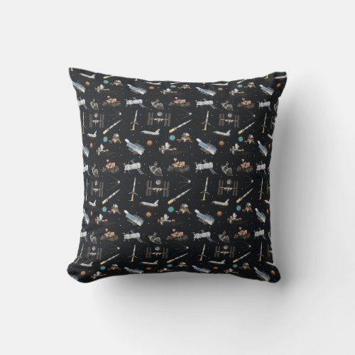 Space Exploration Pattern Throw Pillow