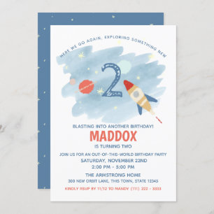 Space Explore Second Birthday Invitation
