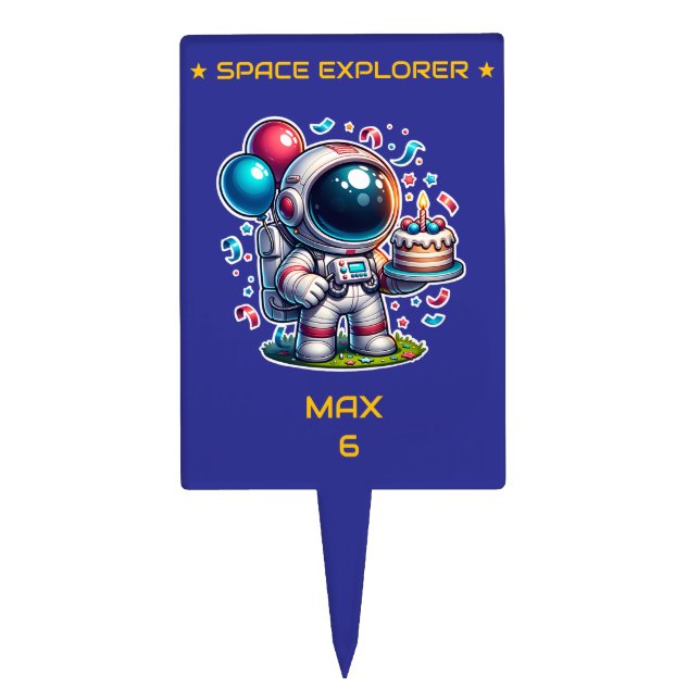 Space Explorer Astronaut Birthday Cupcake Topper  (Front)