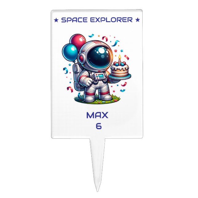 Space Explorer Astronaut Birthday Cupcake Topper (Front)
