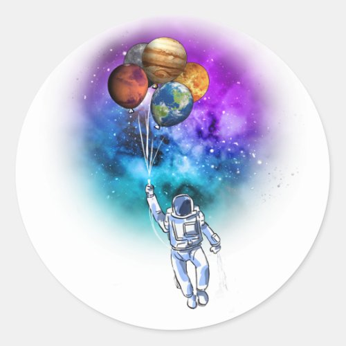Space Explorer Astronaut Spaceman Trip with Planet Classic Round Sticker