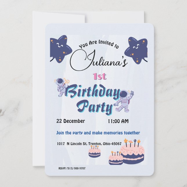 Space Explorer Birthday - Astronauts and Stars Invitation (Front)