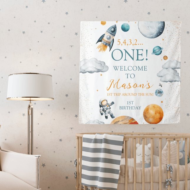 Space Explorer Boy Birthday Welcome Banner Tapestry (Creator Uploaded)