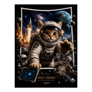 Space Explorer Cat 3D Pop-Up Poster glossy