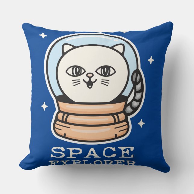 Space Explorer Cat Throw Pillow (Front)