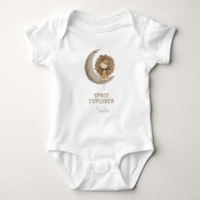 Space Explorer Fairy Moon Personalized Custom Name Baby Bodysuit (Front)