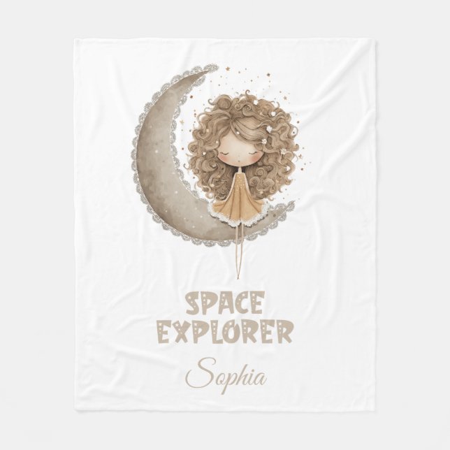 Space Explorer Fairy Moon – Personalized Name Fleece Blanket (Front)