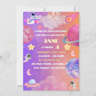 Space Explorer Girl Birthday Invitation – Editable