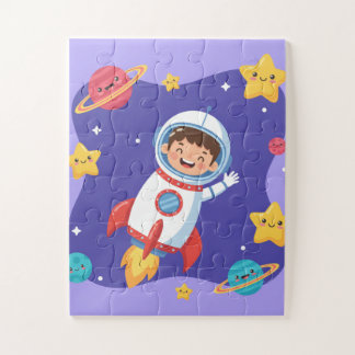 Space Explorer Kids Puzzle | Cute Astronaut & Plan