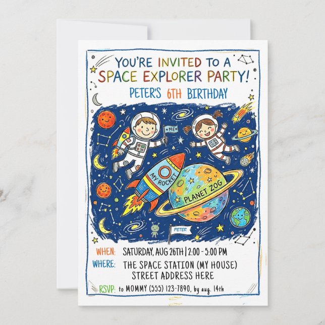 Space Explorer Party Invitation (Front)