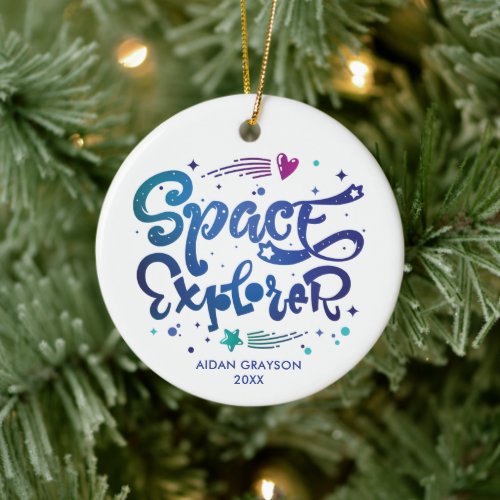 Space Explorer Personalized Outer Space Galaxy Ceramic Ornament