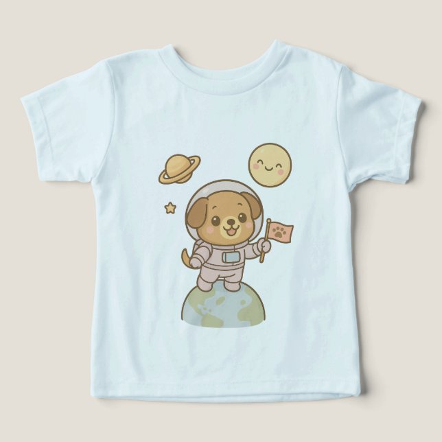 Space Explorer Puppy – Astronaut Dog with Flag Toddler T-shirt (Design Front)