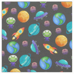 Space Explorers on Black Grain Fabric
