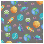 Space Explorers on Dark Gray Fabric